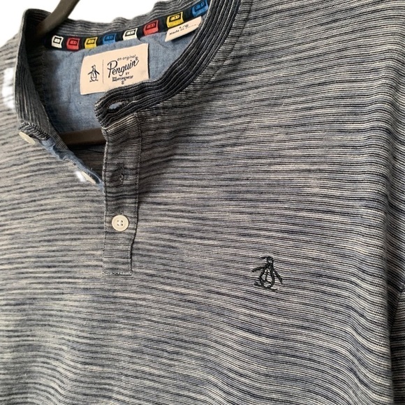 Original Penguin Mens Henley Raglan Long Sleeve Button Shirt Sweater Gray Blue - Picture 3 of 10